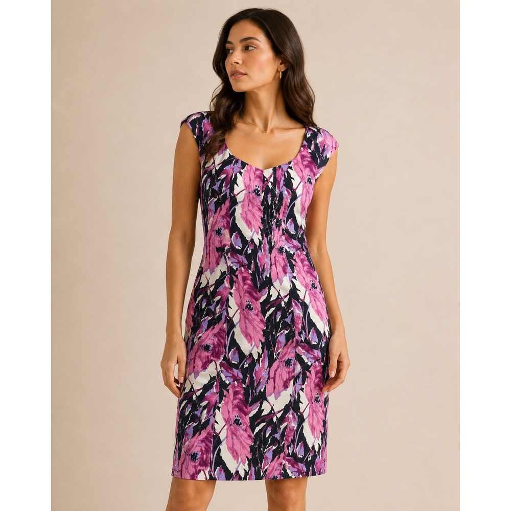 Talbots Floral Cotton Sheath Dress Size 10 Cap Sleeve Sweetheart Neck